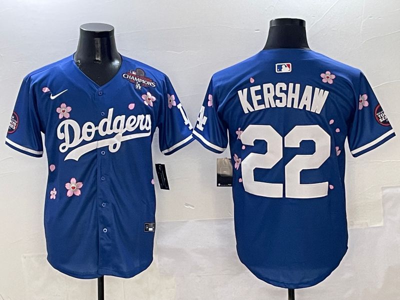 Men Los Angeles Dodgers 22 Kershaw Blue Sakura Edition 2025 Nike MLB Jersey style 5